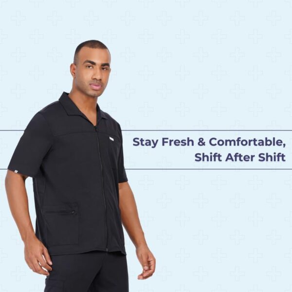 MIKAL Scrub Tops for Men Collar Jacket, Regular Fit with 5 Pockets Supersoft Cotton Premium Medical/Health Care Uniform