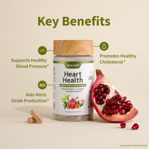 Snap Supplements Heart Health Support Supplement with Coq10, Organic Beet Root Powder, Hawthorn Berry, Turmeric and Odorless Garlic, Supports Nitric Oxide Level, Circulation and Flow, 90 Capsules