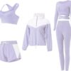 Workout Sets for Women 5 Piece Yoga Exercise Gym Outfits Sport Running Athletic Clothing Set Tracksuits Activewear