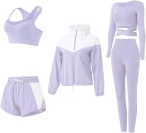 Workout Sets for Women 5 Piece Yoga Exercise Gym Outfits Sport Running Athletic Clothing Set Tracksuits Activewear