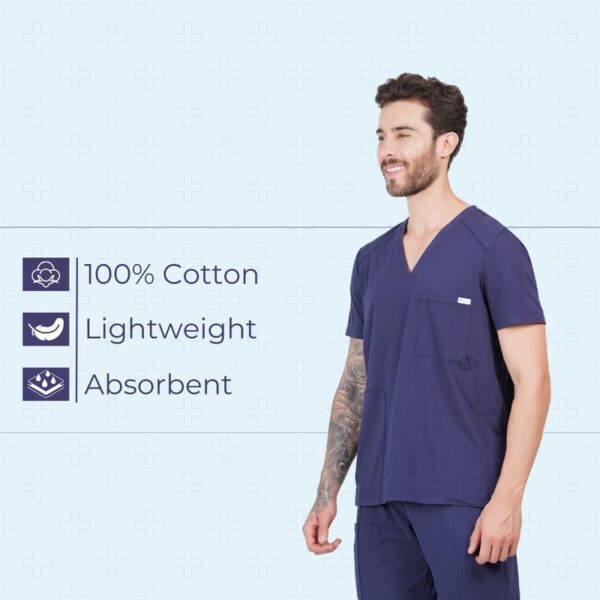 MIKAL Scrub Tops for Men V Neck Relaxed Fit W/ 3 Pockets, Super Soft Cotton Premium Knitted Medical/Health Care Uniform