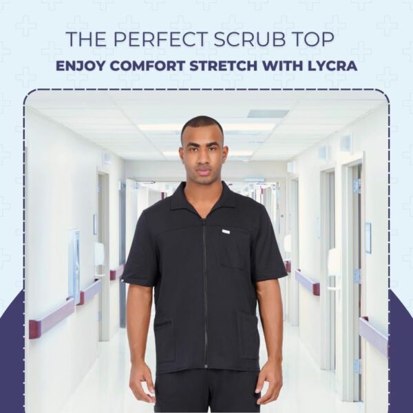 MIKAL Scrub Tops for Men Collar Jacket, Regular Fit with 5 Pockets Supersoft Cotton Premium Medical/Health Care Uniform