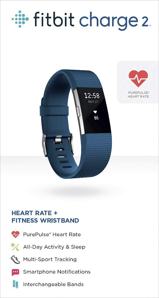 Fitbit Charge 2 Heart Rate + Fitness Wristband, Blue, Large (US Version), 1 Count
