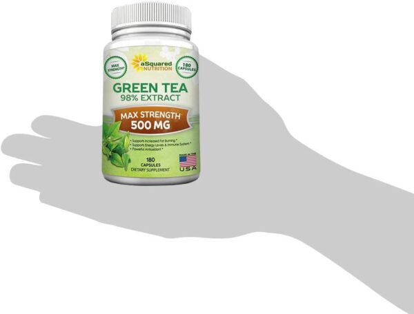 aSquared Nutrition Green Tea Extract Supplement with EGCG - 180 Capsules-Max Potency Fat Burner 500 mg Pills for Weight Loss, Boost MetabolismHeart Health, All-Natural Low Caffeine Diet Detox