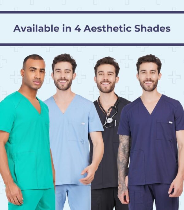 MIKAL Scrub Tops for Men V Neck Relaxed Fit W/ 3 Pockets, Super Soft Cotton Premium Knitted Medical/Health Care Uniform