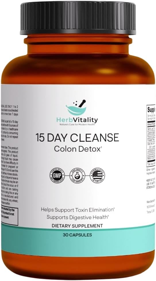 15-Day Colon Cleanse for Gut Health – Probiotics for Men & Women, Candida Cleanse, Aloe Vera, Licorice Root, Psyllium Husk – Supports Digestive & Immune Health, Detox & Kidney Cleanse