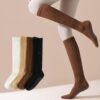 Grip Pilates Socks for Women,4 Pack Long Scrunch Socks, Non-slip Knee High Slouch Yoga Socks,Girl Crew Sticky Socks