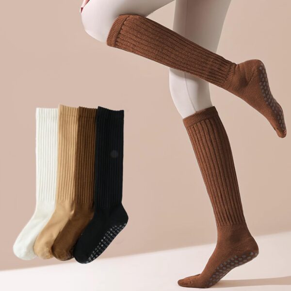 Grip Pilates Socks for Women,4 Pack Long Scrunch Socks, Non-slip Knee High Slouch Yoga Socks,Girl Crew Sticky Socks