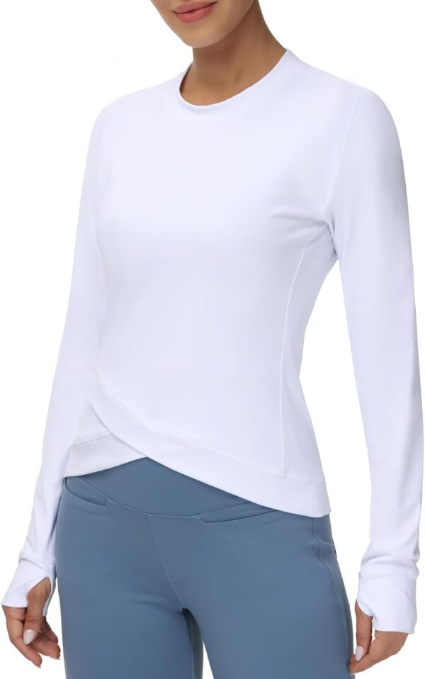 Women's Long Sleeve Compression Shirts Workout Tops Cross Hem Athletic Running Yoga T-Shirts with Thumb Hole