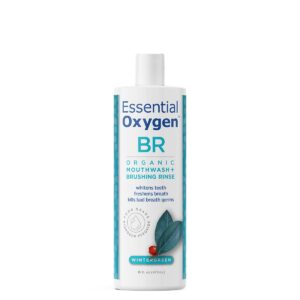 Essential Oxygen Certified BR Organic Brushing Rinse, All Natural Mouthwash for Whiter Teeth, Fresher Breath, and Happier Gums, Alcohol-Free Oral Care, Wintergreen, 16 Ounce