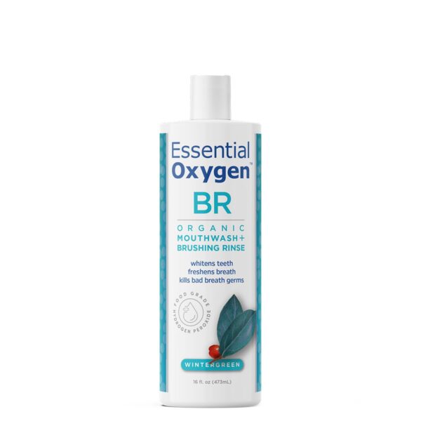 Essential Oxygen Certified BR Organic Brushing Rinse, All Natural Mouthwash for Whiter Teeth, Fresher Breath, and Happier Gums, Alcohol-Free Oral Care, Wintergreen, 16 Ounce