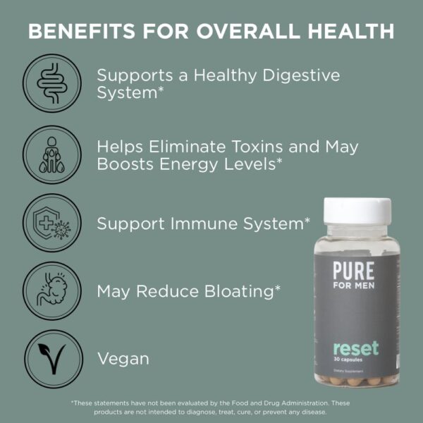51BGrd1lPL._AC_SL1000_.jpg Pure for Men Detox Supplement, Reset | Promotes Digestive & Gut Health, Helps Remove Toxins & Supports Immune System, Colon Cleanse | 30 Capsules