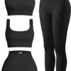 4 Piece Workout Sets For Women Ribbed Leggings Clothes Yoga Sets Active Wear Matching Work Out Sets Gym Pilates Outfits