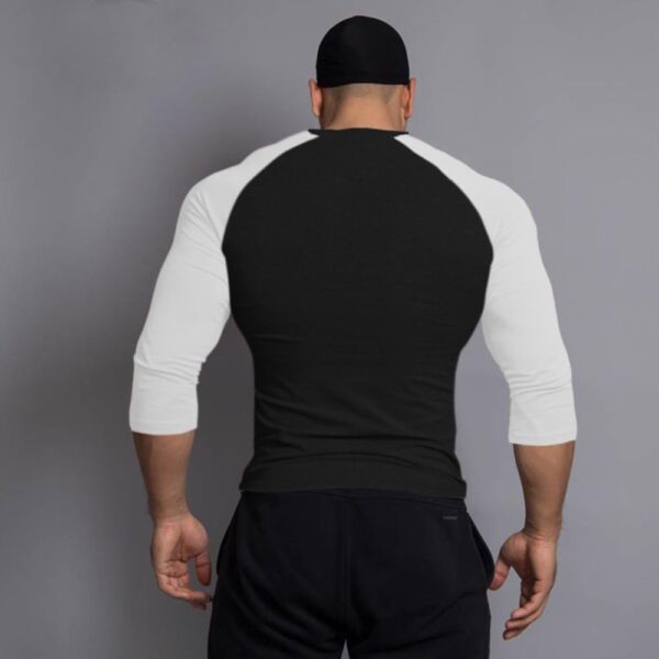 Mens Muscle Cut Raglan T Shirts with 3/4 Sleeve Fitness Workout Tops