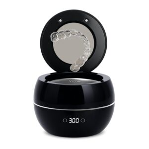 Ultrasonic Retainer Cleaner Machine 44kHz Jewelry Cleaner with 250ML Dental Cleaning Pod for Mouth Guard Dental Braces Portable Night Guard Cleaner(Black）