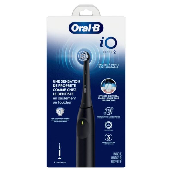 Oral-B iO Series 2 Rechargeable Electric Powered Toothbrush, Night Black with 1 Gentle Care Brush Head - Automatic Pressure Sensor to Protect Gums - 3 Modes - 2 Min Timer