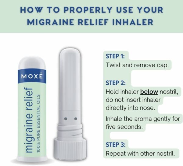 MOXE Migraine Relief Nasal Inhalers, Essential Oils for Headaches & Tension Relief, Portable Aromatherapy, Easy-to-Use, Pure & Undiluted, Peppermint, Spearmint, Eucalyptus, Tea Tree, USA Made, 3 Pack