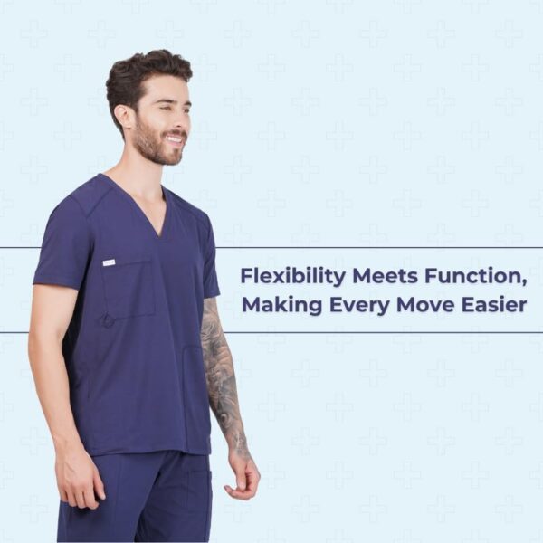 MIKAL Scrub Tops for Men V Neck Relaxed Fit W/ 3 Pockets, Super Soft Cotton Premium Knitted Medical/Health Care Uniform