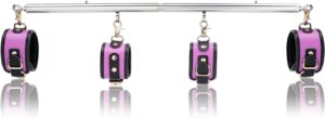 Spreader Bar Heavy Duty Stainless Steel Expandable Black Bar Home Gym with 4pcs Furry Purple Adjustable Strap,Sports Aid Training Fitness Gear Pilates Aid Kit,Yoga Set
