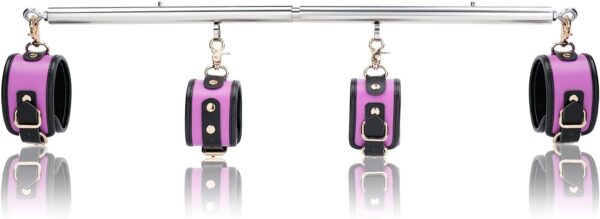 Spreader Bar Heavy Duty Stainless Steel Expandable Black Bar Home Gym with 4pcs Furry Purple Adjustable Strap,Sports Aid Training Fitness Gear Pilates Aid Kit,Yoga Set