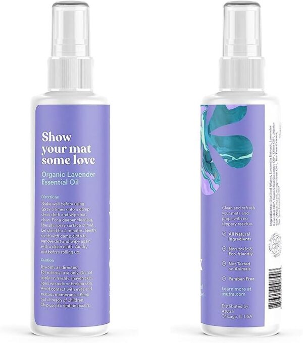 ASUTRA Yoga Mat Cleaner Spray (Peaceful Lavender), 4 fl oz - No Slippery Residue, Organic Essential Oils, Deep-Cleansing for Fitness Gear & Gym Equipment, Microfiber Towel Included