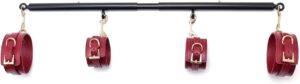 Spreader Bar Heavy Duty Stainless Steel Expandable Silver Bar Home Gym with 4pcs PU Purple Adjustable Strap,Sports Aid Training Fitness Gear Pilates Aid Kit,Yoga Set (Black+Claret PU Kit)