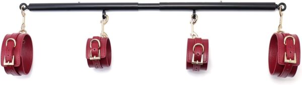 Spreader Bar Heavy Duty Stainless Steel Expandable Silver Bar Home Gym with 4pcs PU Purple Adjustable Strap,Sports Aid Training Fitness Gear Pilates Aid Kit,Yoga Set (Black+Claret PU Kit)