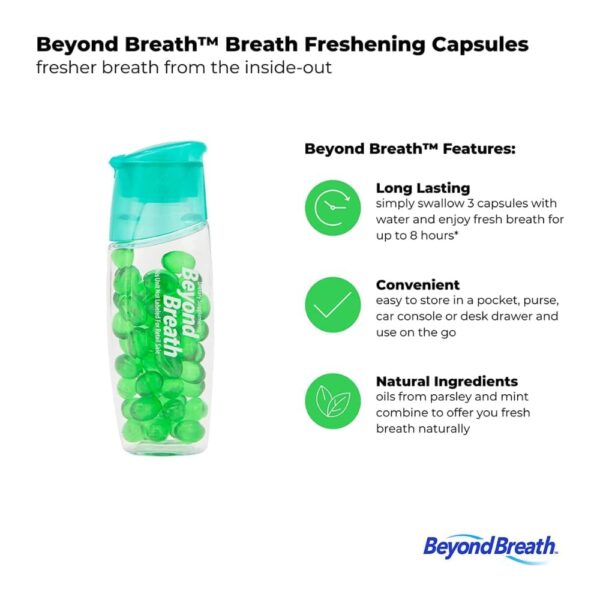 Breath Freshening Capsules, Fresher Breath From Inside-Out, Even Works On Bad Breath From Garlic, Lasts Up To 8 Hours, 50 Capsules