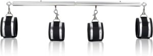 Spreader Bar Heavy Duty Stainless Steel Expandable Black Bar Home Gym with 4pcs Furry Purple Adjustable Strap,Sports Aid Training Fitness Gear Pilates Aid Kit,Yoga Set (Silver+Silver PU Kit)