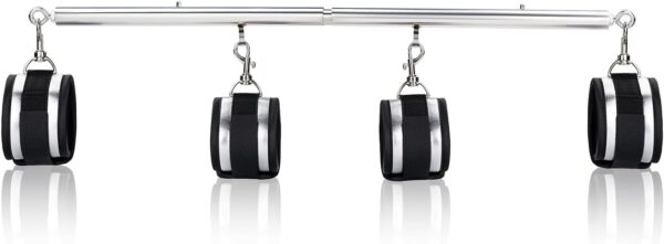 Spreader Bar Heavy Duty Stainless Steel Expandable Black Bar Home Gym with 4pcs Furry Purple Adjustable Strap,Sports Aid Training Fitness Gear Pilates Aid Kit,Yoga Set (Silver+Silver PU Kit)