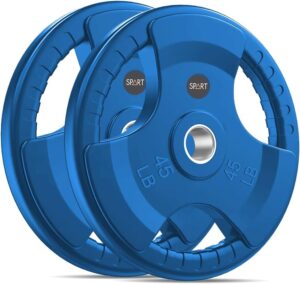 SPART 2-Inch Color Rubber Coated Olympic Grip Plate in Pairs or Single for Strength Training, Weightlifting and Bodybuilding, Solid Cast Iron Weight Plates for Barbell, 2.5LB/5LB/10LB/25LB/35LB/45LB, Two Years Warranty