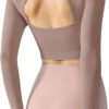 LASLULU Womens Mesh Long Sleeve Workout Tops Sexy Sweetheart Neck Double Lined Athletic Yoga Gym Tops with Built in Bra
