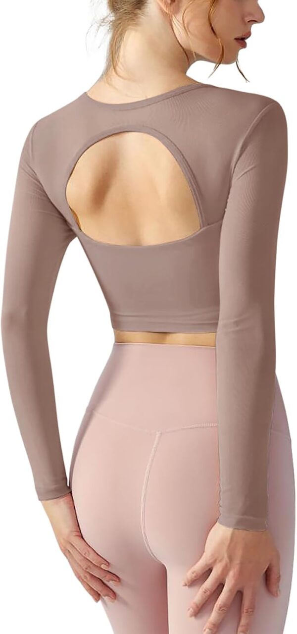 LASLULU Womens Mesh Long Sleeve Workout Tops Sexy Sweetheart Neck Double Lined Athletic Yoga Gym Tops with Built in Bra