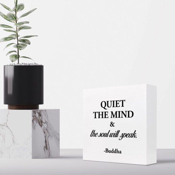 Quiet The Mind And The Soul Will Speak Sign,Inspirational Wood Block Box Plaque Sign Desk Decor for Home Yoga Room Meditation Space Shelf Table Decorations