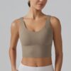 ABOCIW Longline Sports Bra for Women V Back Wireless Padded Medium Support Yoga Bra Workout Crop Tank Tops