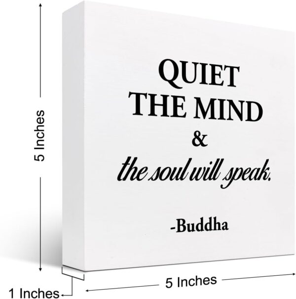 Quiet The Mind And The Soul Will Speak Sign,Inspirational Wood Block Box Plaque Sign Desk Decor for Home Yoga Room Meditation Space Shelf Table Decorations