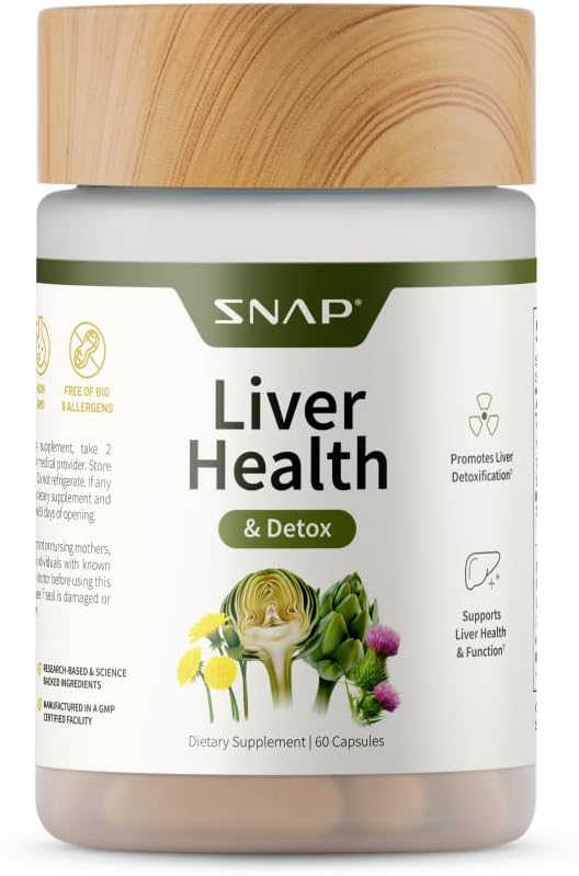 Snap Supplements Liver & Detox Support Supplement with Milk Thistle and Dandelion Leaf Extract, Vitamins, Herbs and Antioxidants Supplement for Liver Support and Digestive Health, 60 Capsules