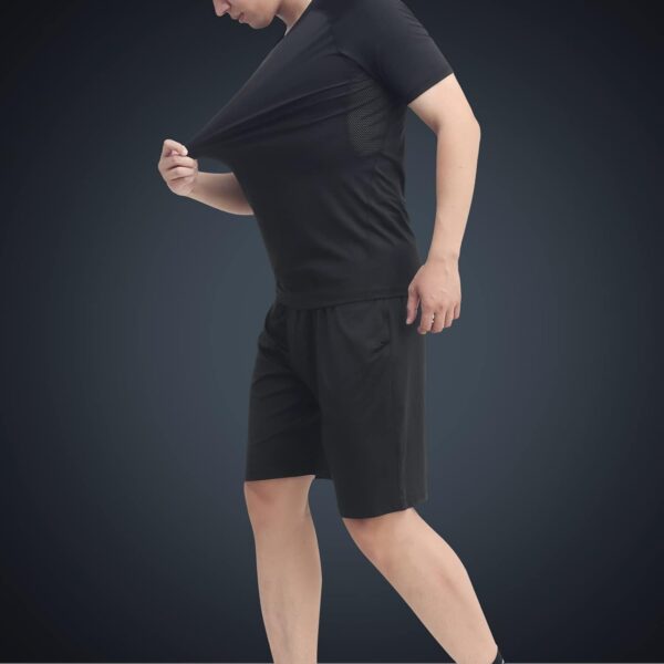 JULY'S SONG Men Compression Workout Set 5 PCS Dry Quick Shirt Pants Shorts Tights Jacket Clothes for Gym