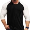 Mens Muscle Cut Raglan T Shirts with 3/4 Sleeve Fitness Workout Tops