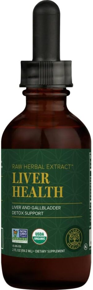 Global Healing Liver Health - Organic Milk Thistle Supplement for Detox & Gallbladder Support - Dandelion Root Supplement for Cleanse & Repair (2 Fl Oz)
