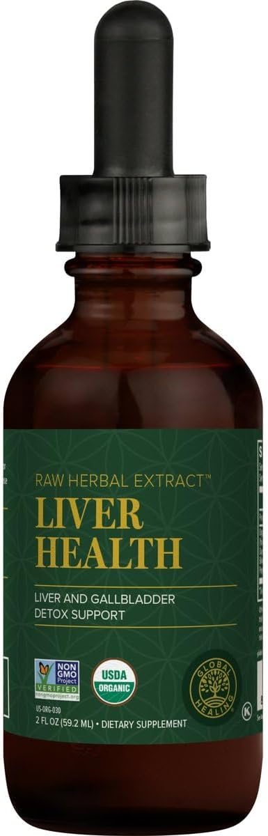 Global Healing Liver Health - Organic Milk Thistle Supplement for Detox & Gallbladder Support - Dandelion Root Supplement for Cleanse & Repair (2 Fl Oz)