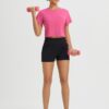 BALEAF Women's Open Back Workout Tops Short Sleeve Crop Yoga Shirts Lightweight Athletic Gym Exercise T-Shirts