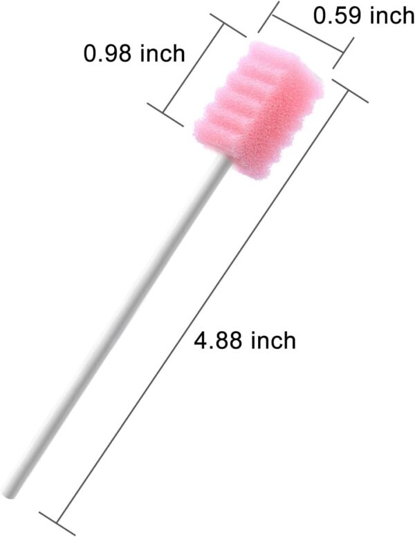 100 Pcs Disposable Mouth Swabs Sponge, BVN Oral Swabs, Oral Care Swabs Disposable, Mouth Swabs, Unflavored and Sterile Disposable Dental Swabsticks for Mouth Cleaning, Sawtooth-Shaped Pink.