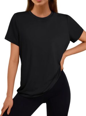 AUTOMET Women's Workout Tops Short Sleeve Gym Shirts Summer Athletic Yoga Tshirts Loose Fit Casual Clothes 2025