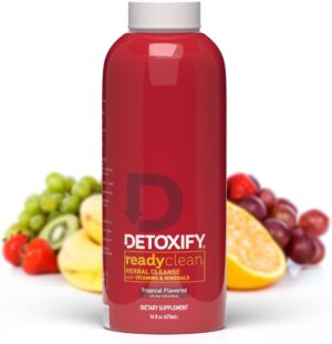Detoxify – Ready Clean Herbal Cleanse – Tropical – 16 oz – Professionally Formulated Herbal Detox Drink – Enhanced with Milk Thistle Seed Extract & Burdock Root Extract – Plus Sticker.