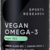 Sports Research Vegan Omega-3 Fish Oil Alternative from Algae Oil - Highest Levels of Vegan DHA & EPA Fatty Acids | Non-GMO Verified & Vegan Certified - Fresh Lemon Scent - 60 Veggie Softgels
