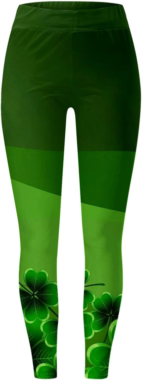 St Patricks Day Leggings for Women Shamrock Leaves Green Pant Slim Fit Tummy Control Leggings Irish Green Yoga Pants