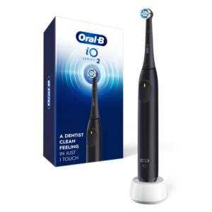 Oral-B iO Series 2 Rechargeable Electric Powered Toothbrush, Night Black with 1 Gentle Care Brush Head - Automatic Pressure Sensor to Protect Gums - 3 Modes - 2 Min Timer
