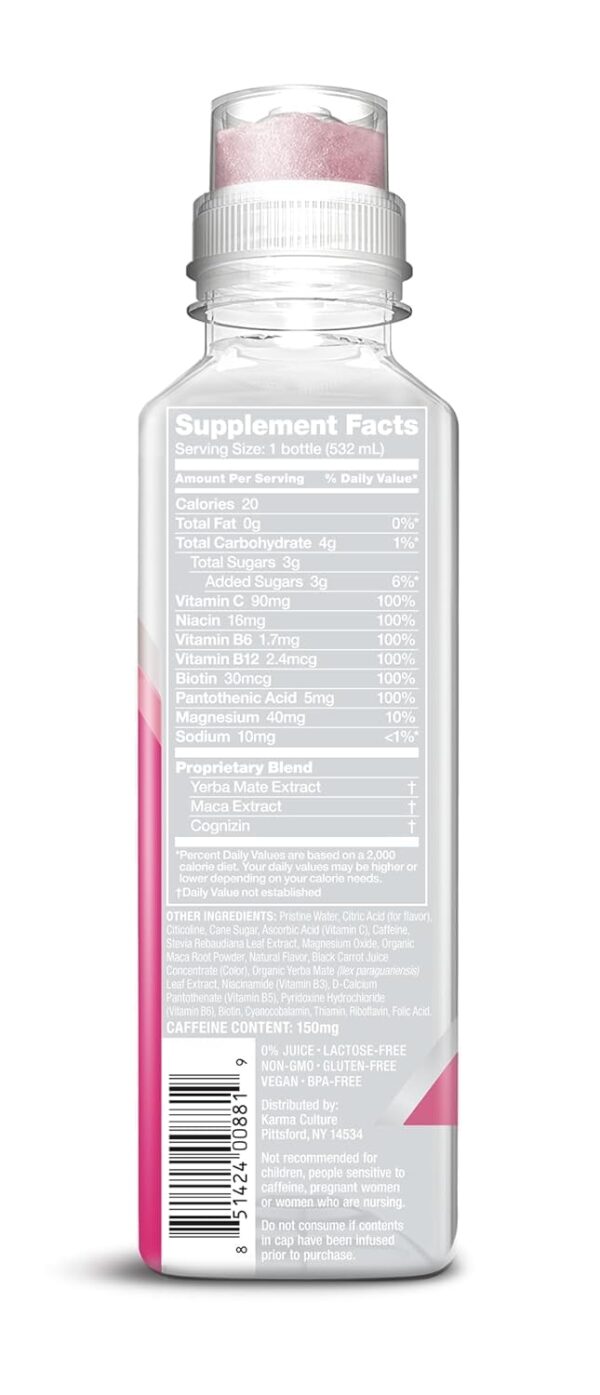 Karma Natural Energy Drink - 12 Pack, Raspberry Peach Caffeinated Water - Clean Focus & Energy Boost