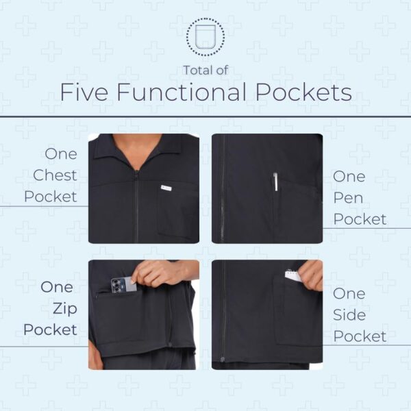 MIKAL Scrub Tops for Men Collar Jacket, Regular Fit with 5 Pockets Supersoft Cotton Premium Medical/Health Care Uniform